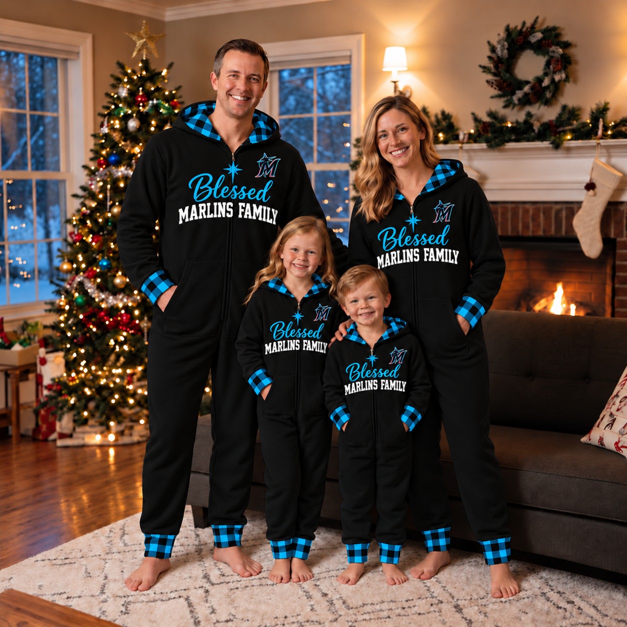 Miami Marlins family Christmas onesies, blessed design