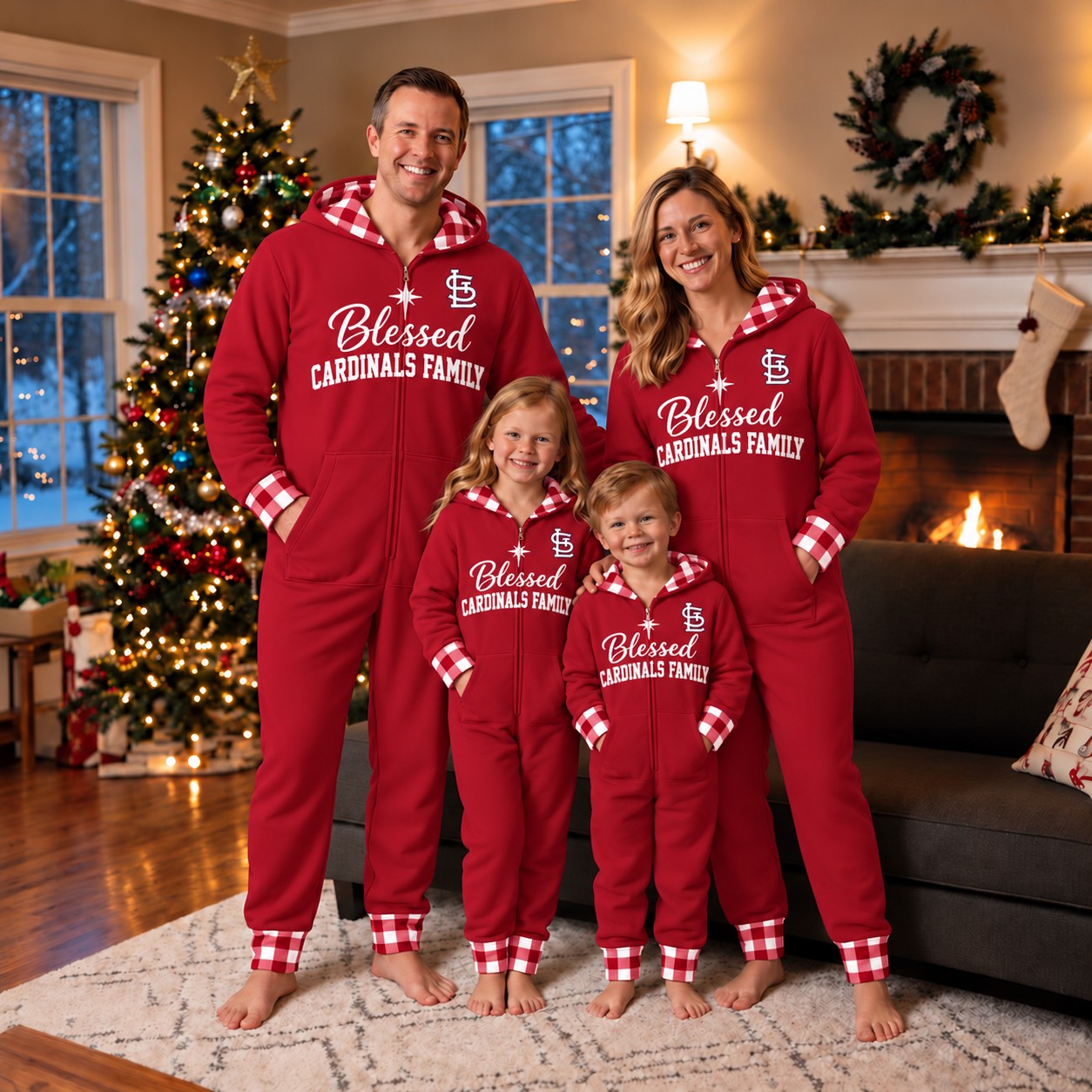 St. Louis Cardinals family Christmas onesies, blessed design