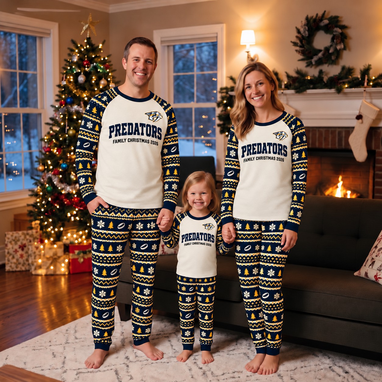 Nashville Predators family Christmas pajamas, fair isle design