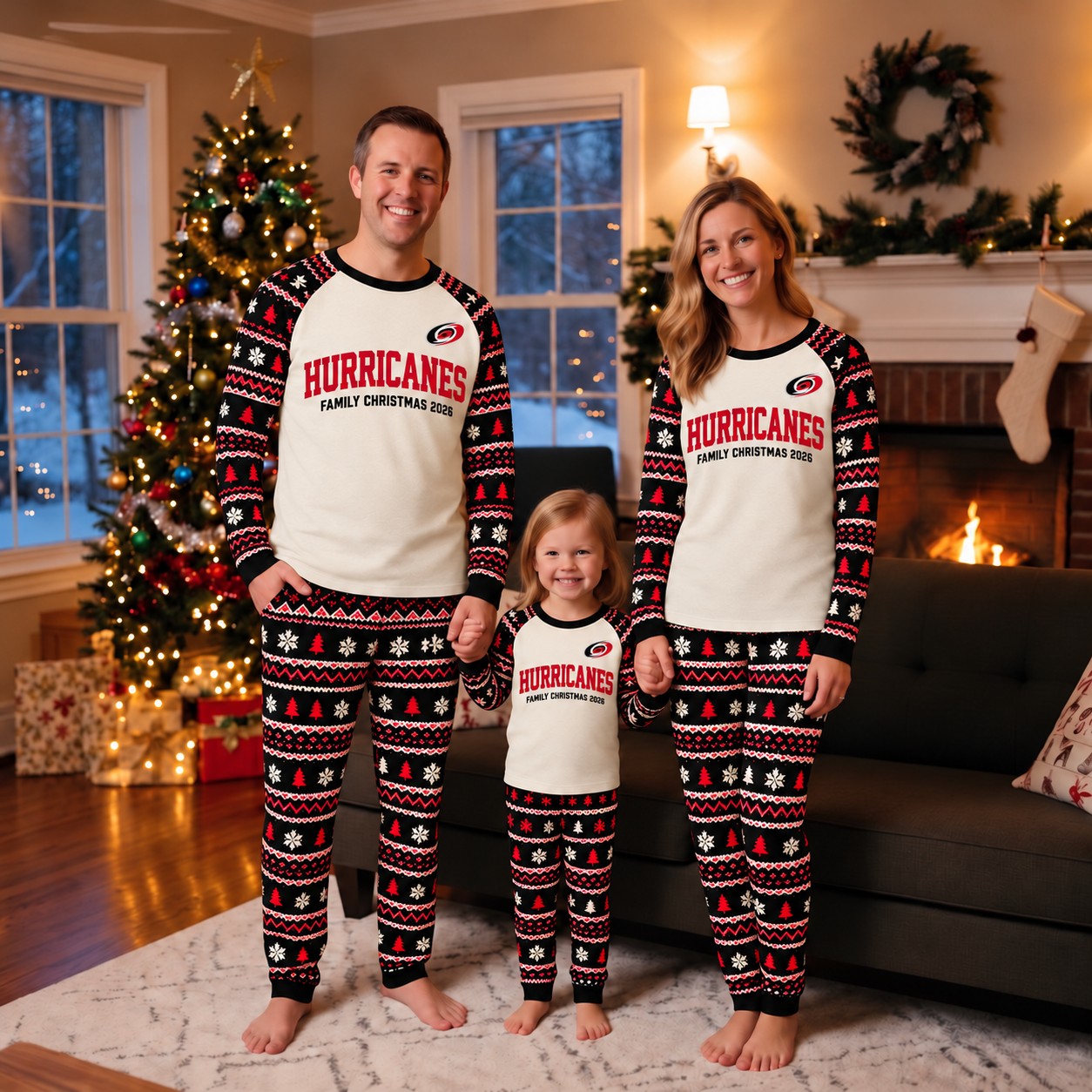 Carolina Hurricanes family Christmas pajamas, fair isle design