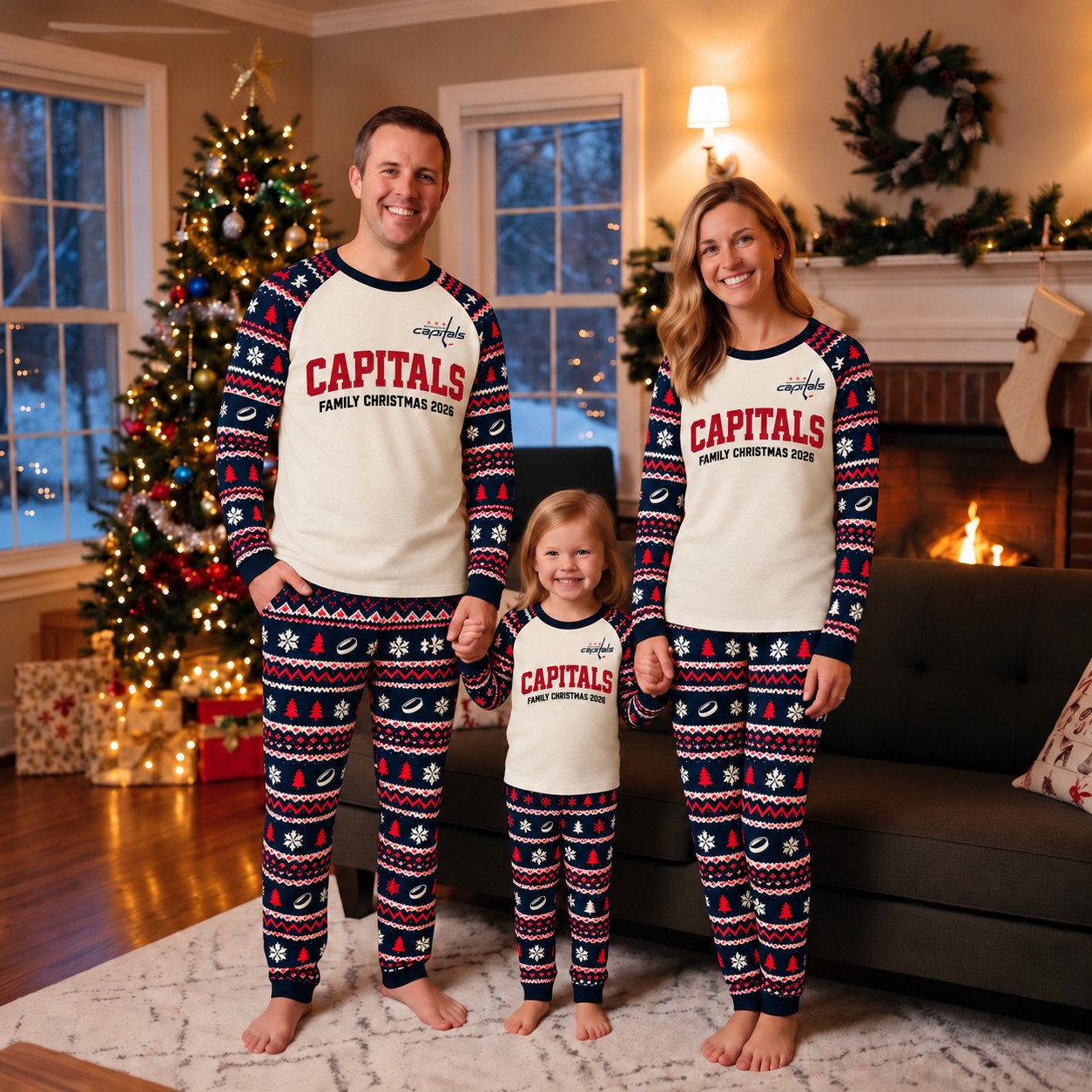 Washington Capitals family Christmas pajamas, fair isle design