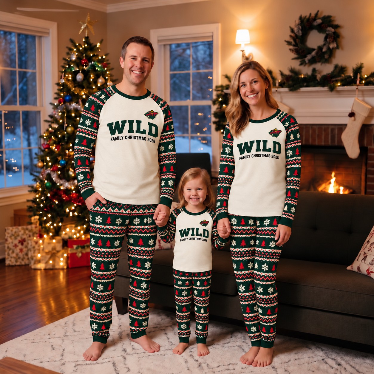 Minnesota Wild family Christmas pajamas, fair isle design