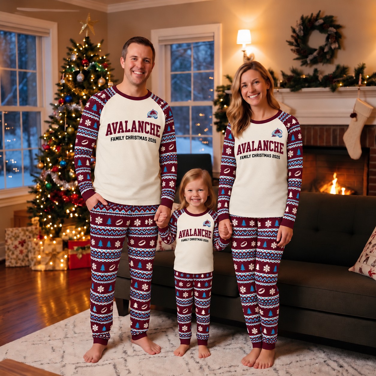 Colorado Avalanche family Christmas pajamas, fair isle design