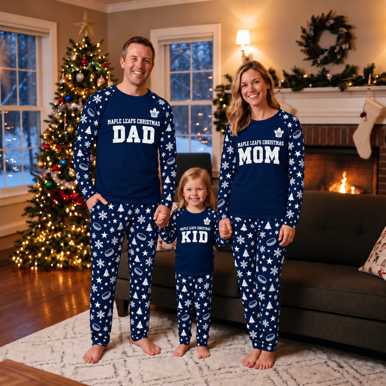 Toronto Maple Leafs family Christmas pajamas, dad mom kid design