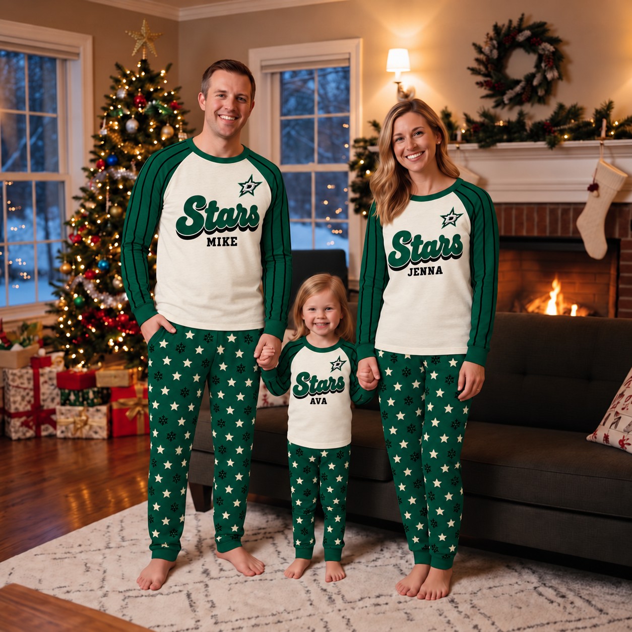 Dallas Stars family Christmas pajamas, retro design