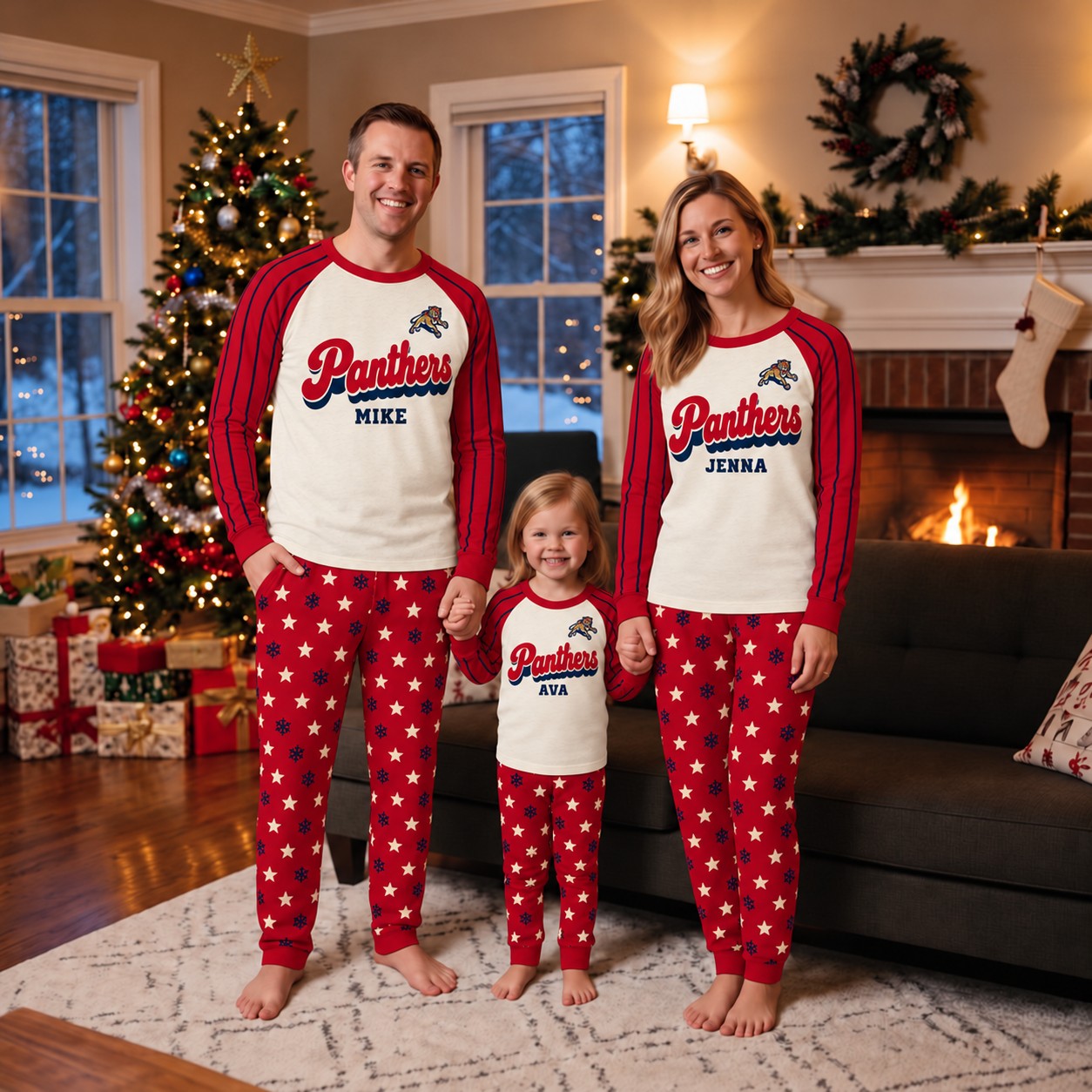 Florida Panthers family Christmas pajamas, retro design