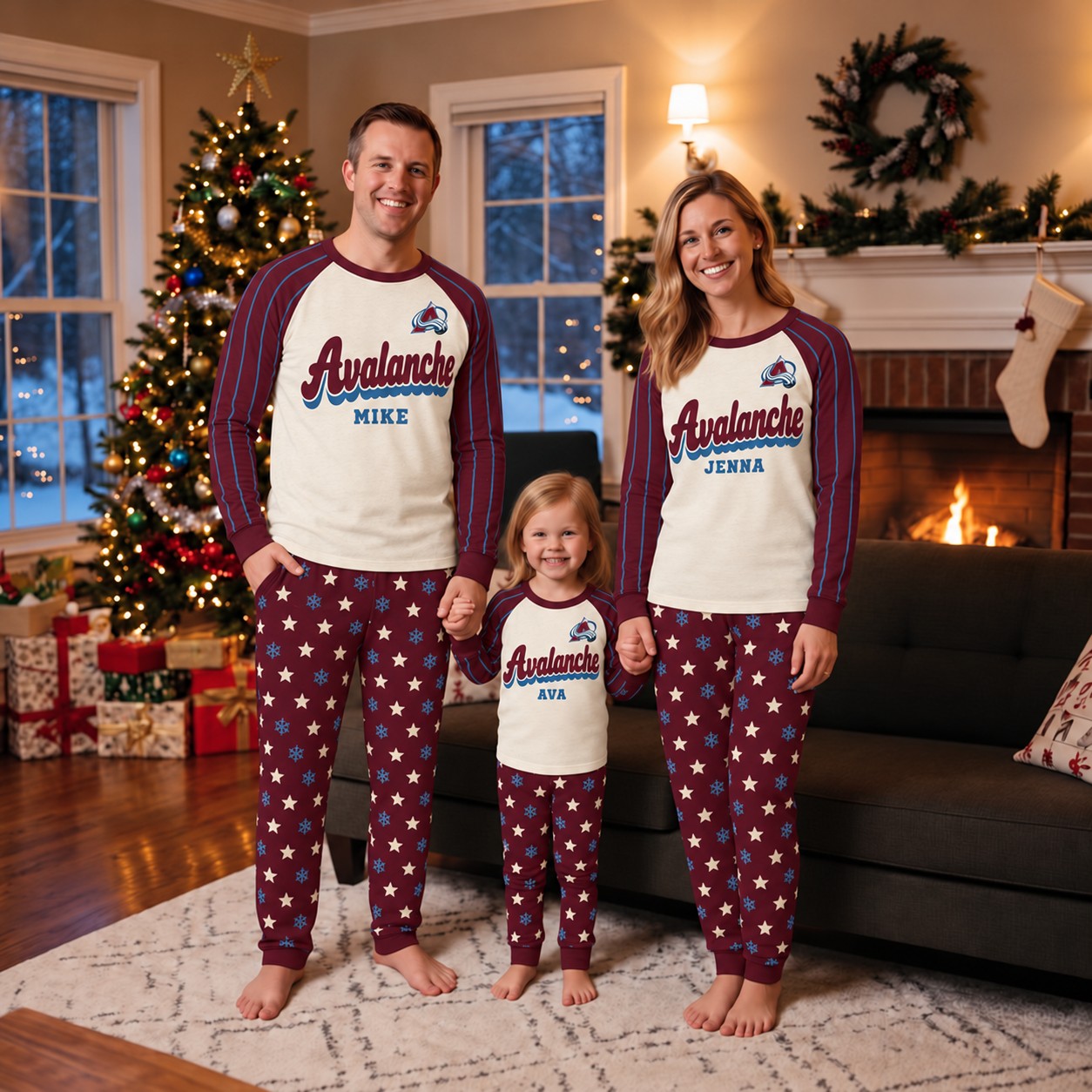 Colorado Avalanche family Christmas pajamas, retro design