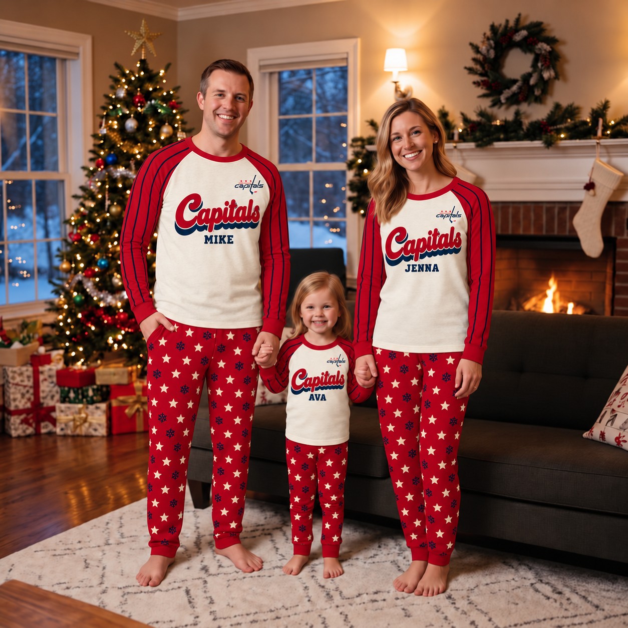 Washington Capitals family Christmas pajamas, retro design