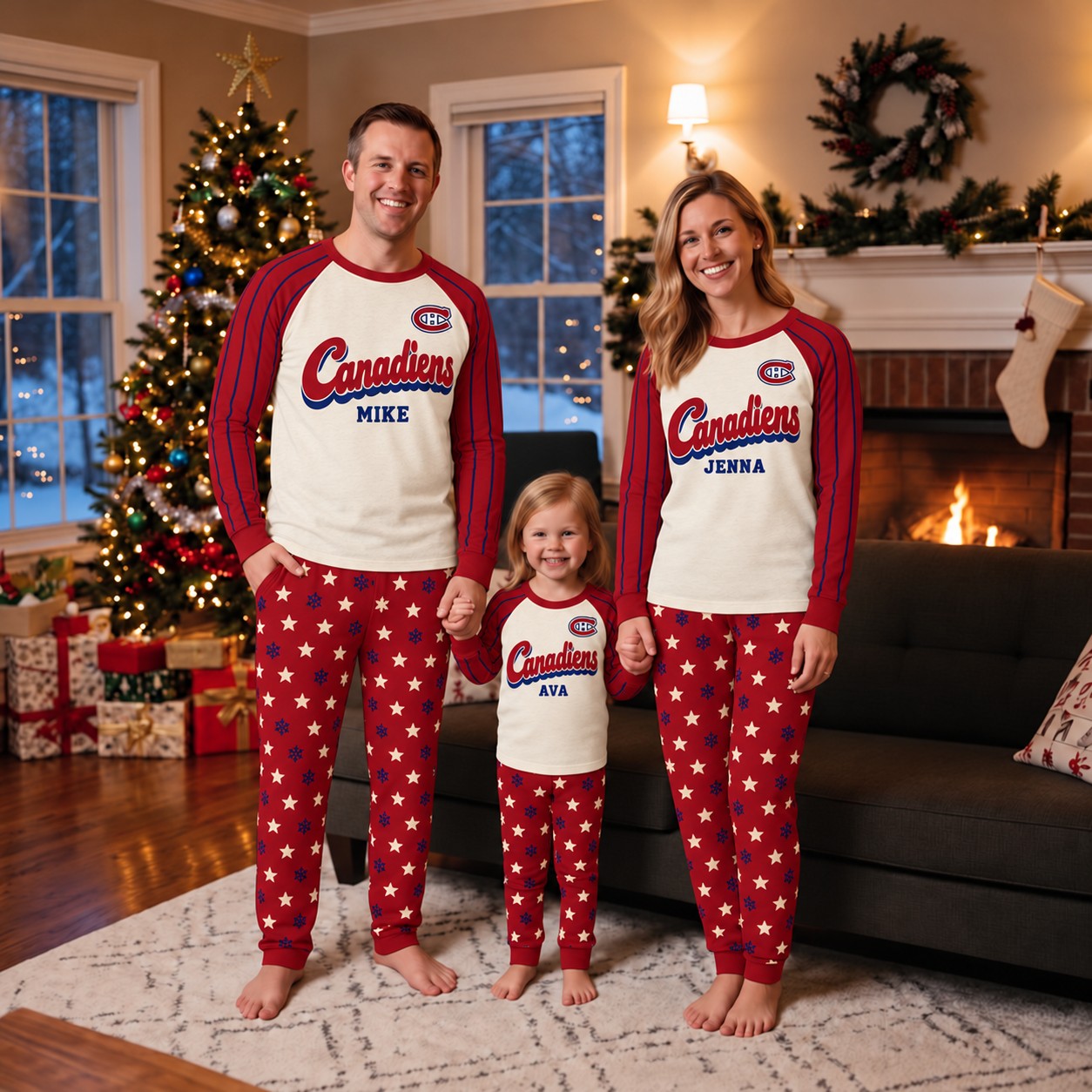 Montreal Canadiens family Christmas pajamas, retro design
