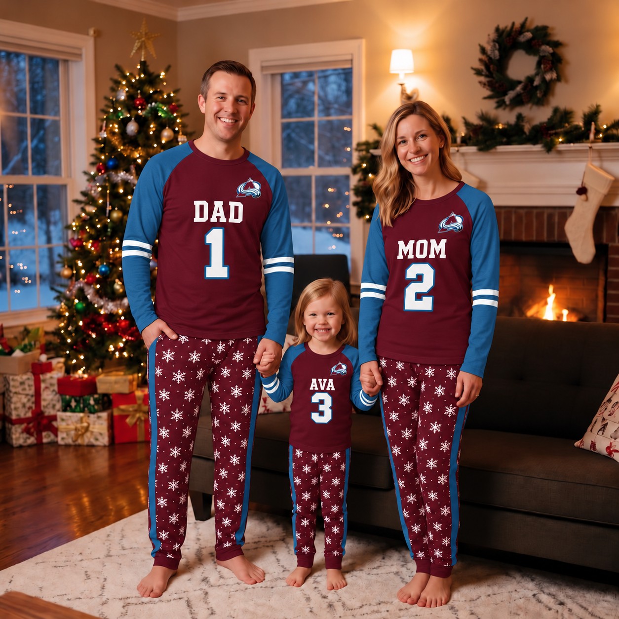 Colorado Avalanche family Christmas pajamas, jersey design
