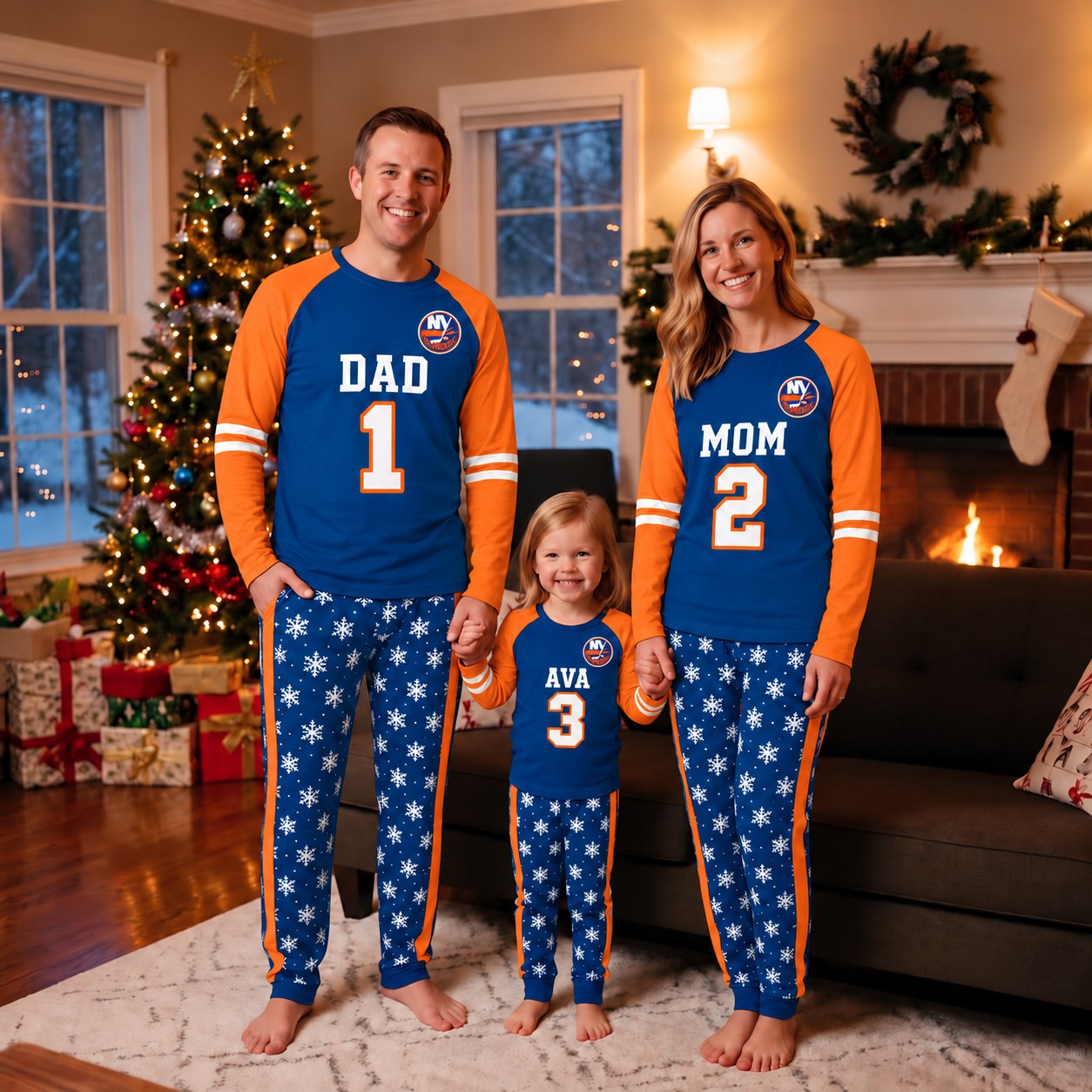 New York Islanders family Christmas pajamas, jersey design