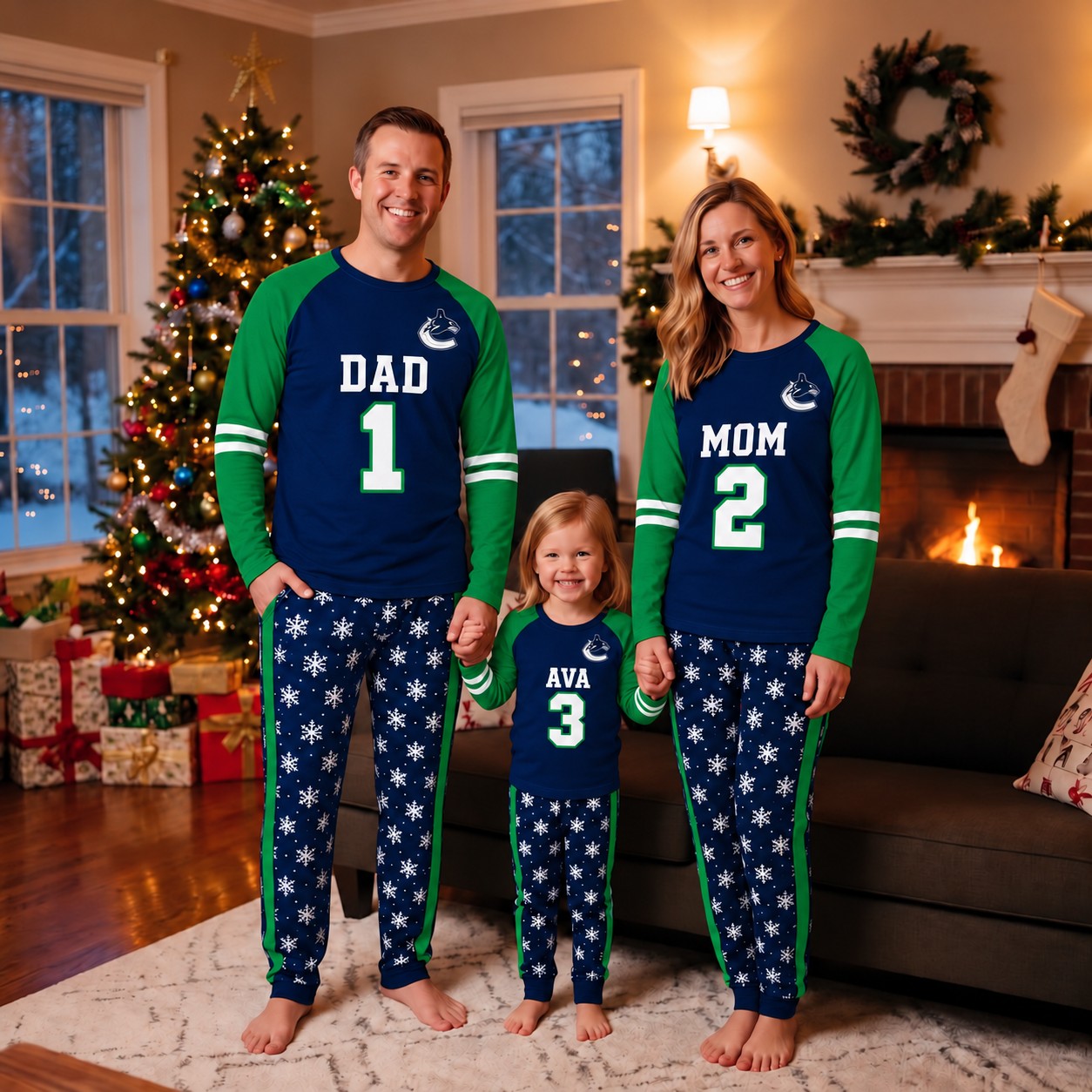 Vancouver Canucks family Christmas pajamas, jersey design