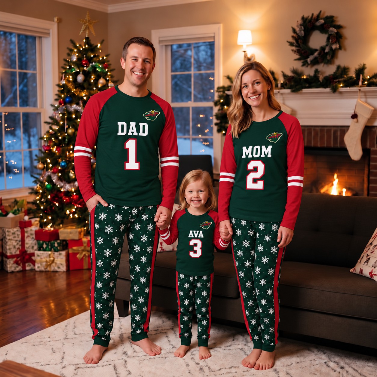 Minnesota Wild family Christmas pajamas, jersey design