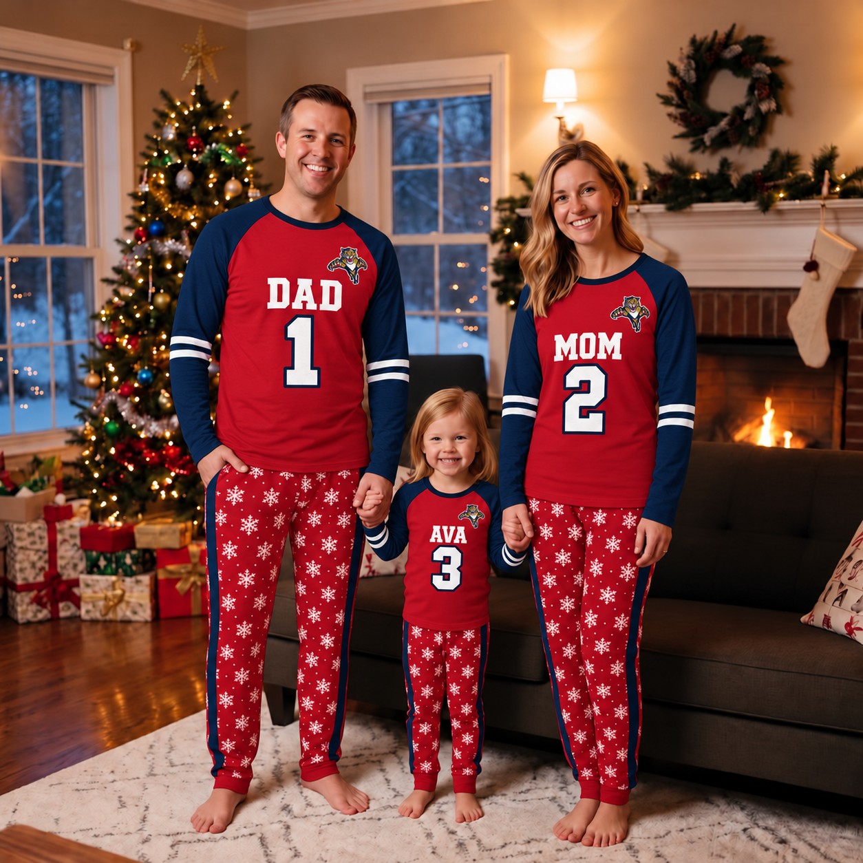 Florida Panthers family Christmas pajamas, jersey design