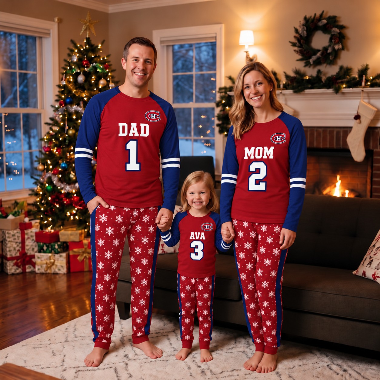 Montreal Canadiens family Christmas pajamas, jersey design