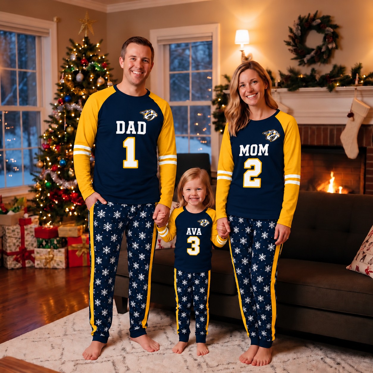 Nashville Predators family Christmas pajamas, jersey design
