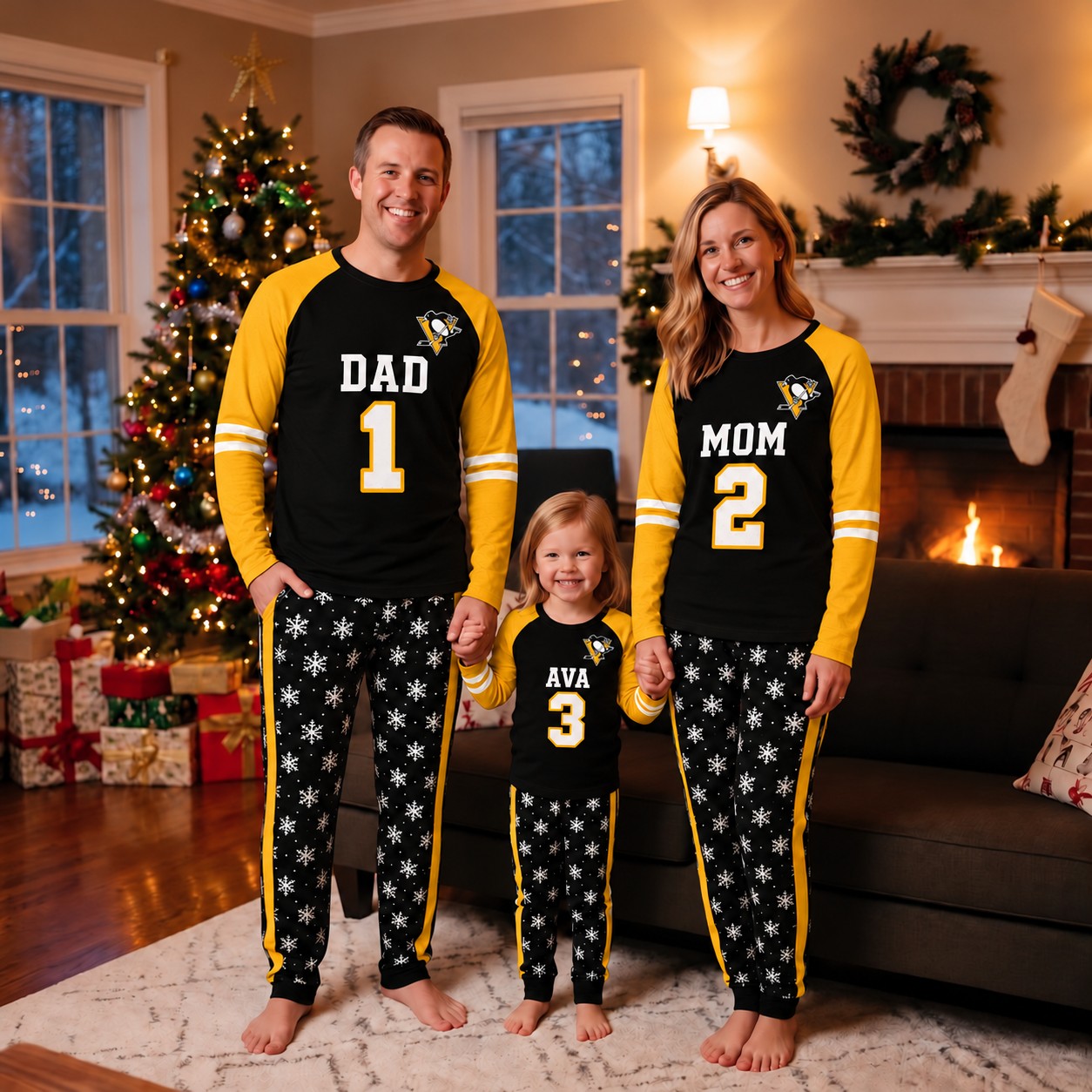 Pittsburgh Penguins family Christmas pajamas, jersey design