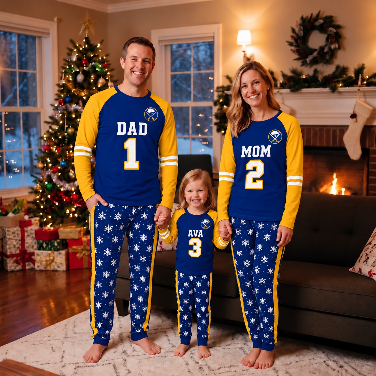 Buffalo Sabres family Christmas pajamas, jersey design