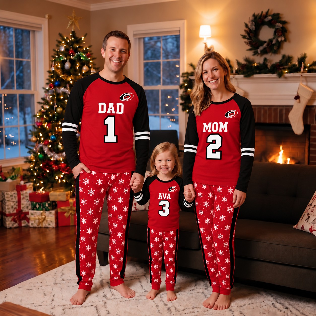 Carolina Hurricanes family Christmas pajamas, jersey design