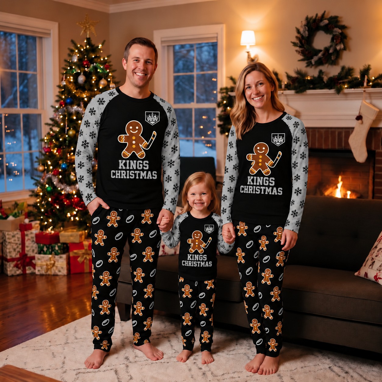 Los Angeles Kings family Christmas pajamas, gingerbread design