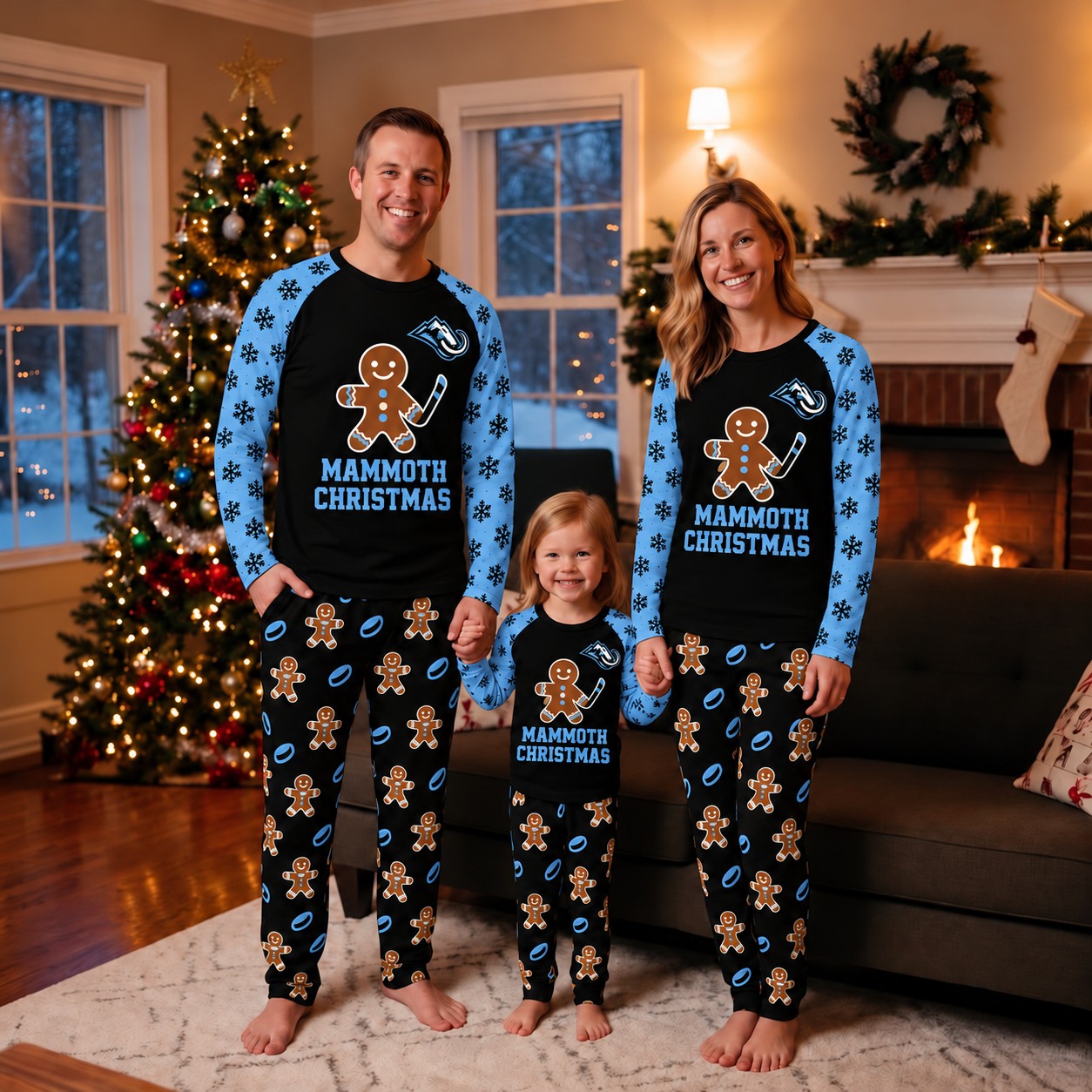 Utah Mammoth family Christmas pajamas, gingerbread design