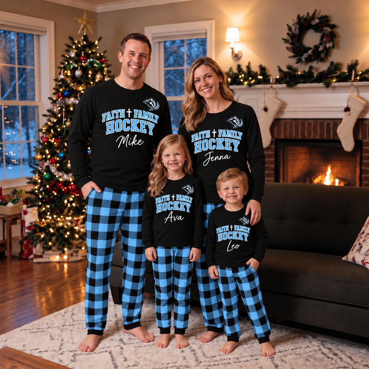 Utah Mammoth family Christmas pajamas, faith family hockey design