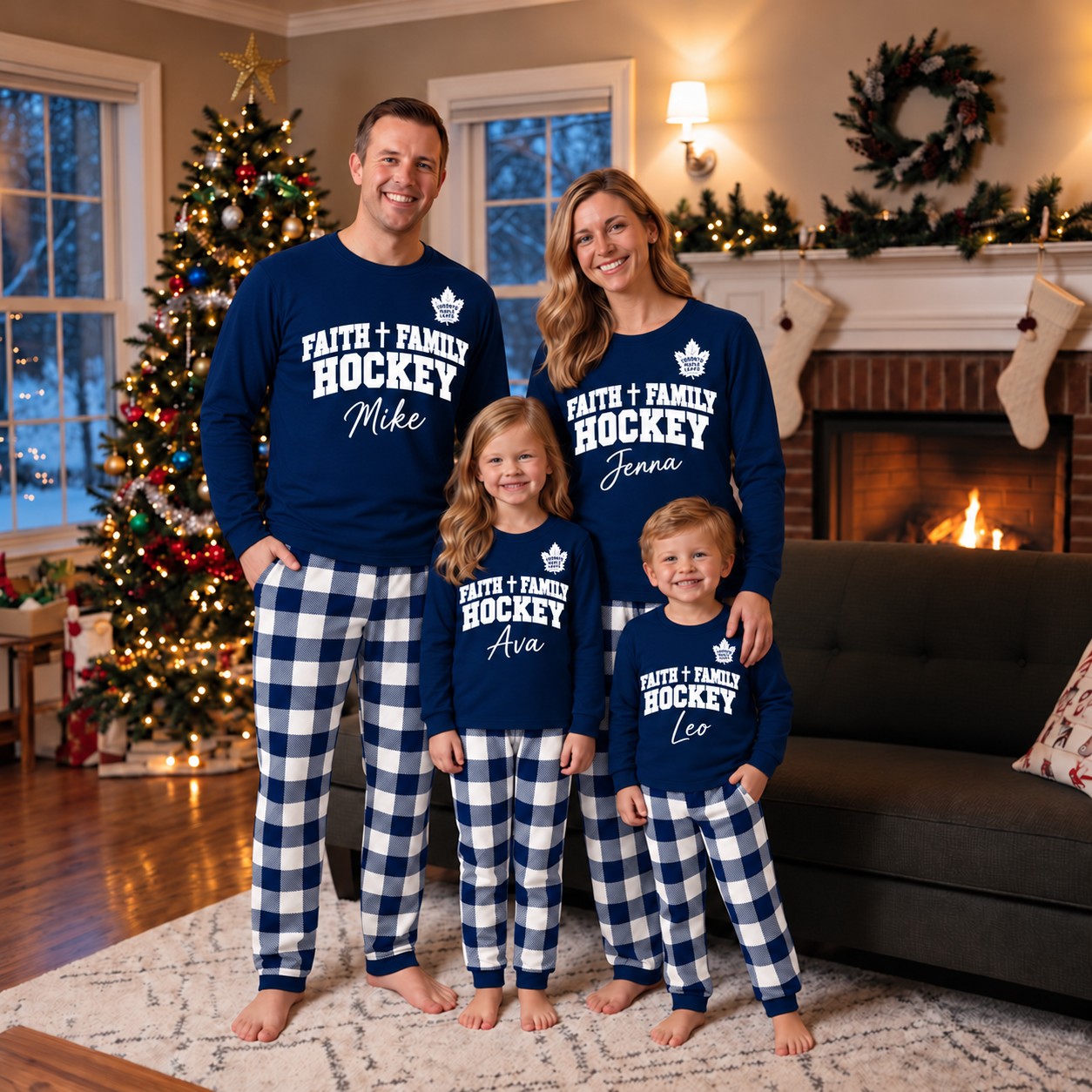 Toronto Maple Leafs family Christmas pajamas, faith family hockey design