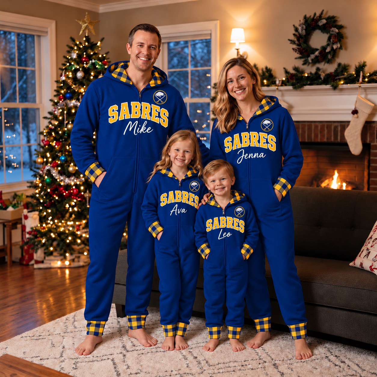Buffalo Sabres family Christmas onesies, plaid design