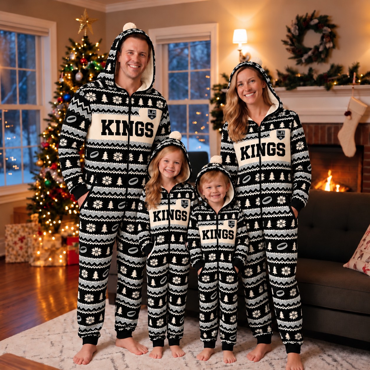 Los Angeles Kings family Christmas onesies, fair isle design