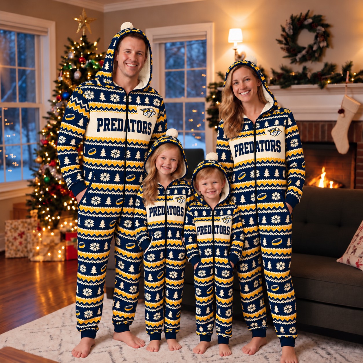 Nashville Predators family Christmas onesies, fair isle design