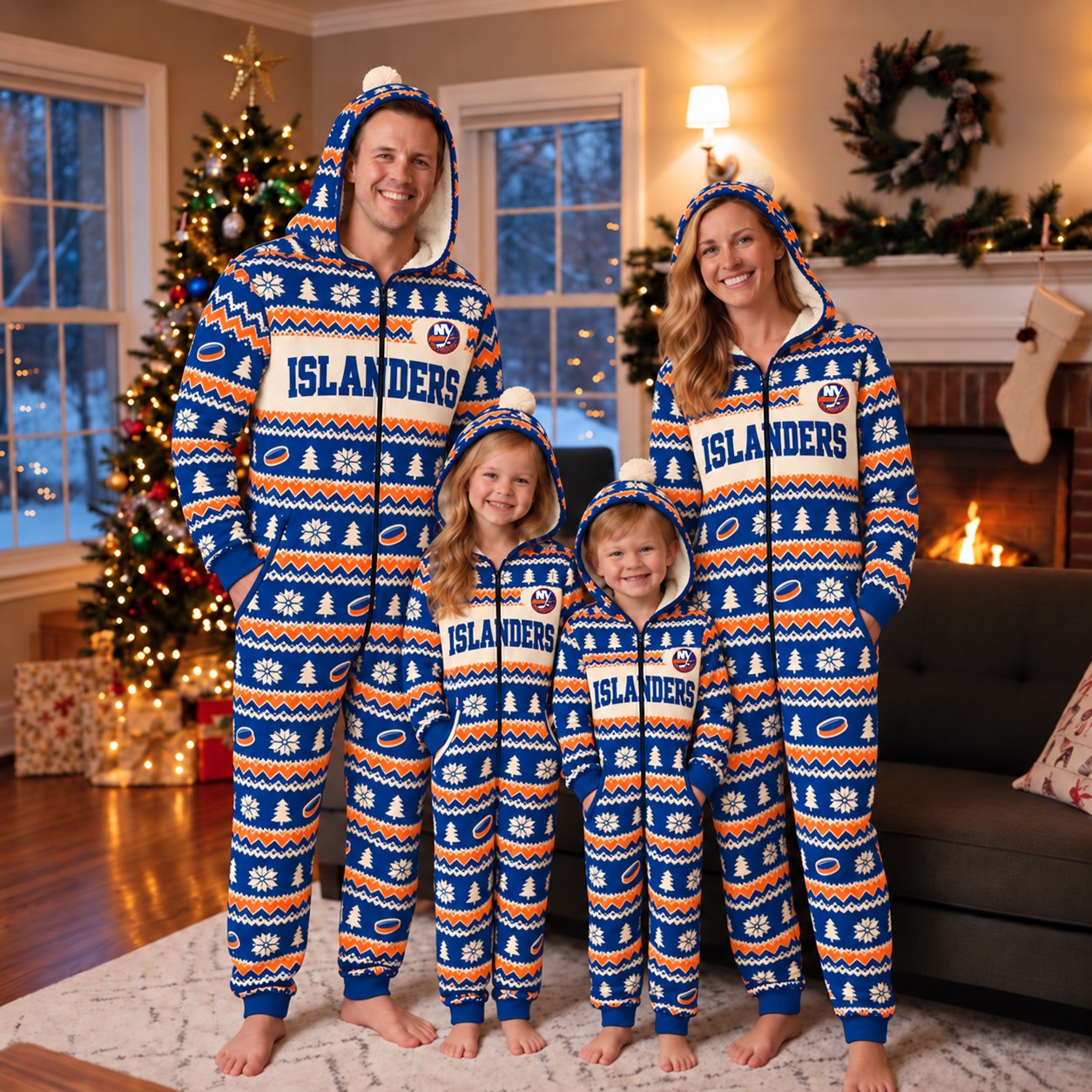 New York Islanders family Christmas onesies, fair isle design
