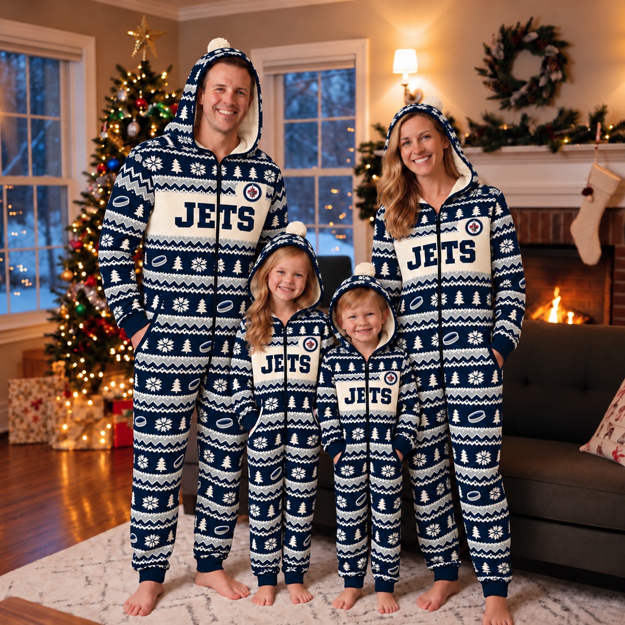 Winnipeg Jets family Christmas onesies, fair isle design