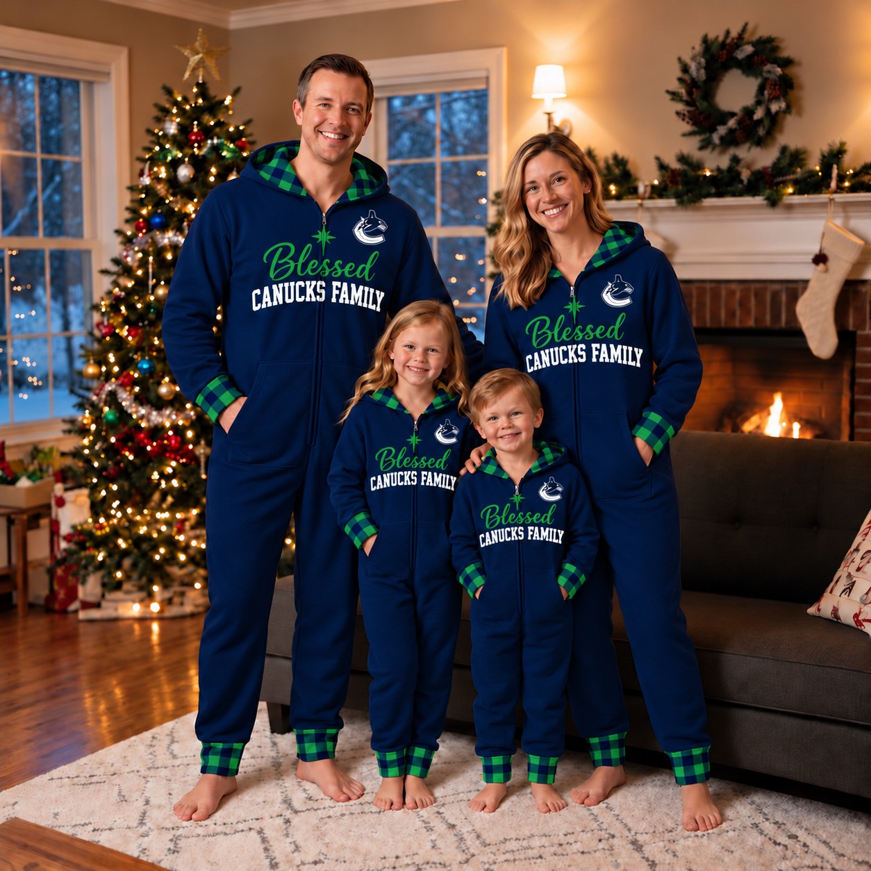Vancouver Canucks family Christmas onesies, blessed design