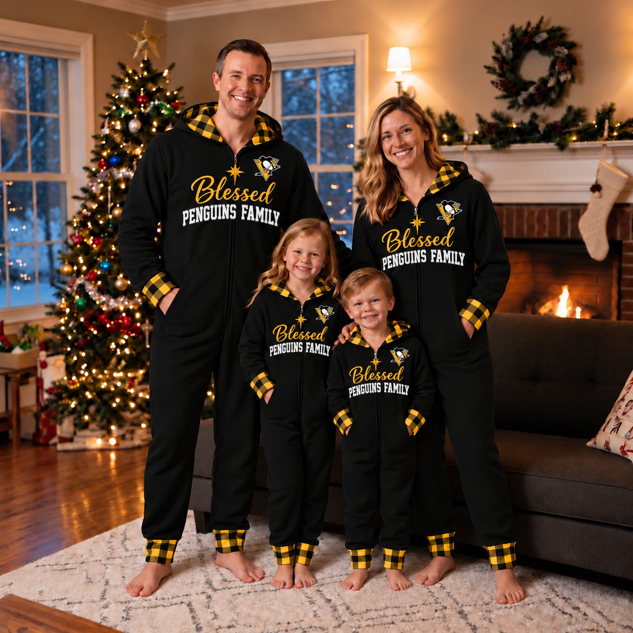 Pittsburgh Penguins family Christmas onesies, blessed design