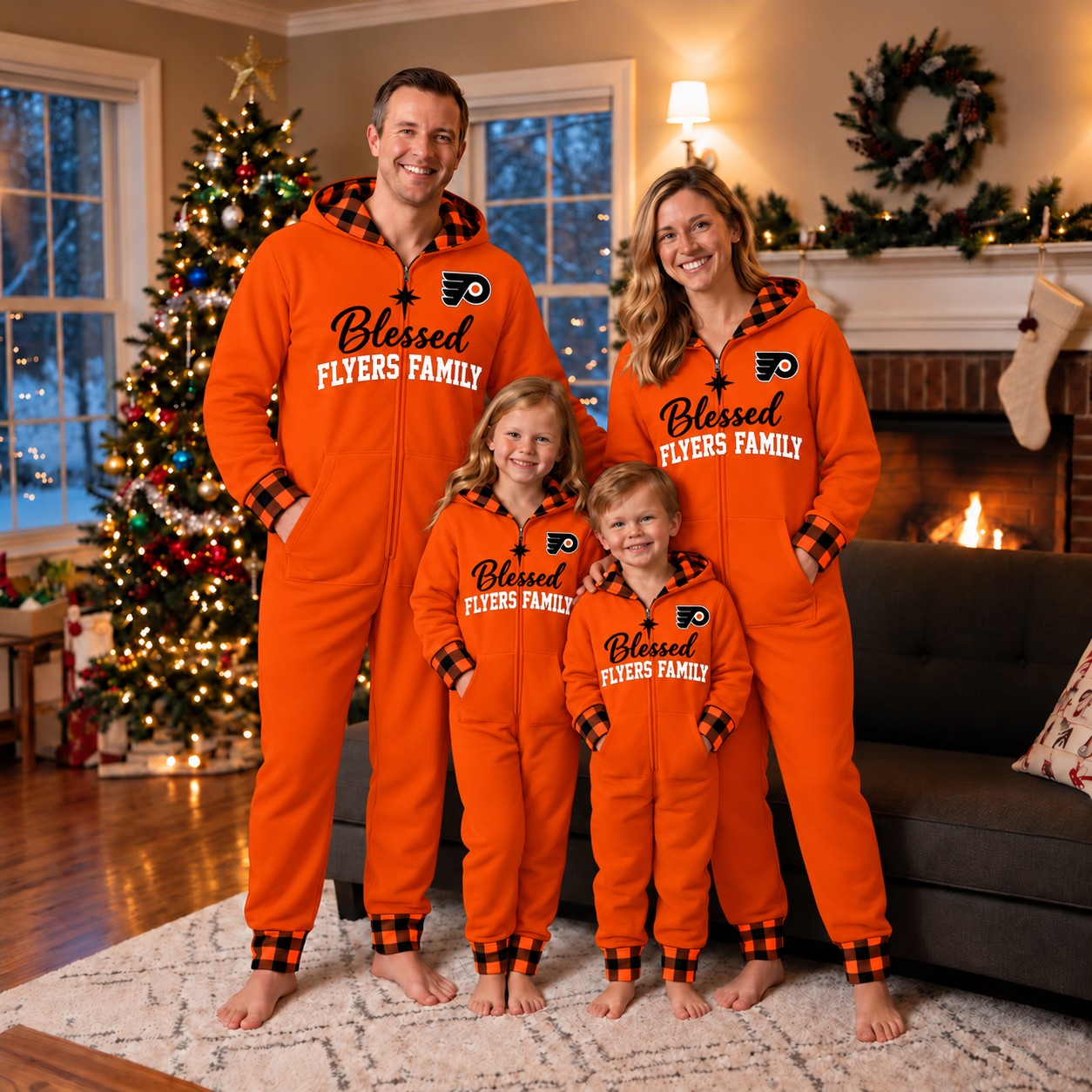 Philadelphia Flyers family Christmas onesies, blessed design
