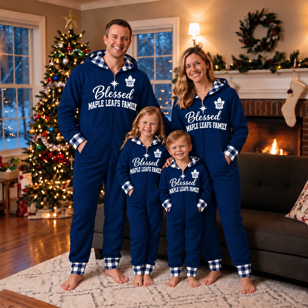Toronto Maple Leafs family Christmas onesies, blessed design