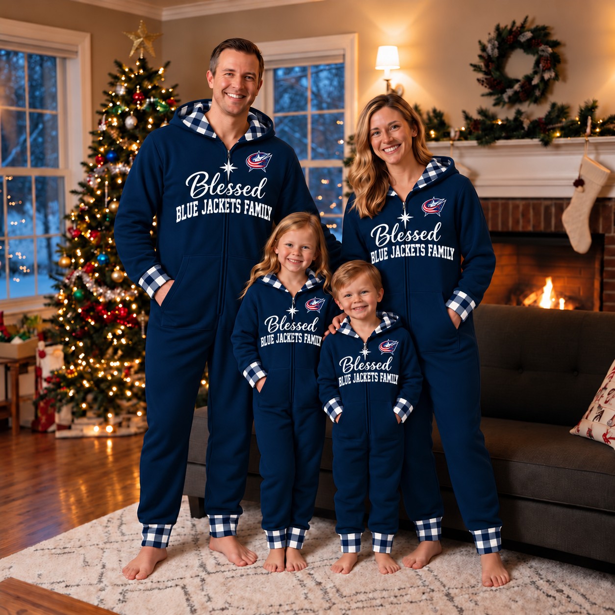 Columbus Blue Jackets family Christmas onesies, blessed design