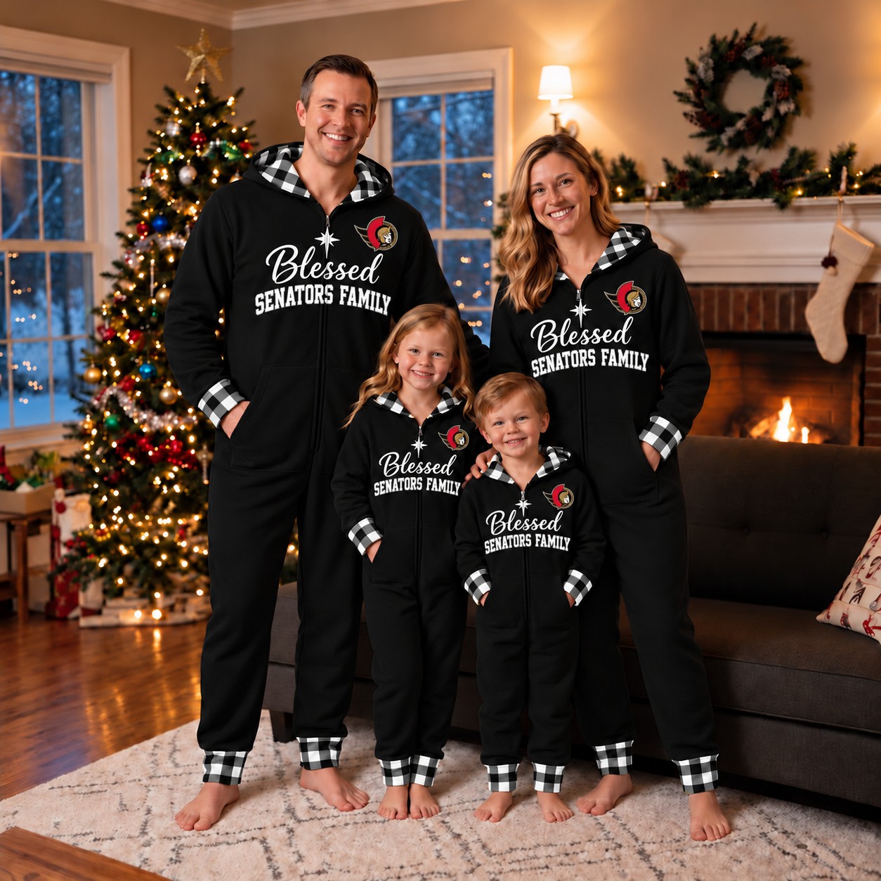 Ottawa Senators family Christmas onesies, blessed design