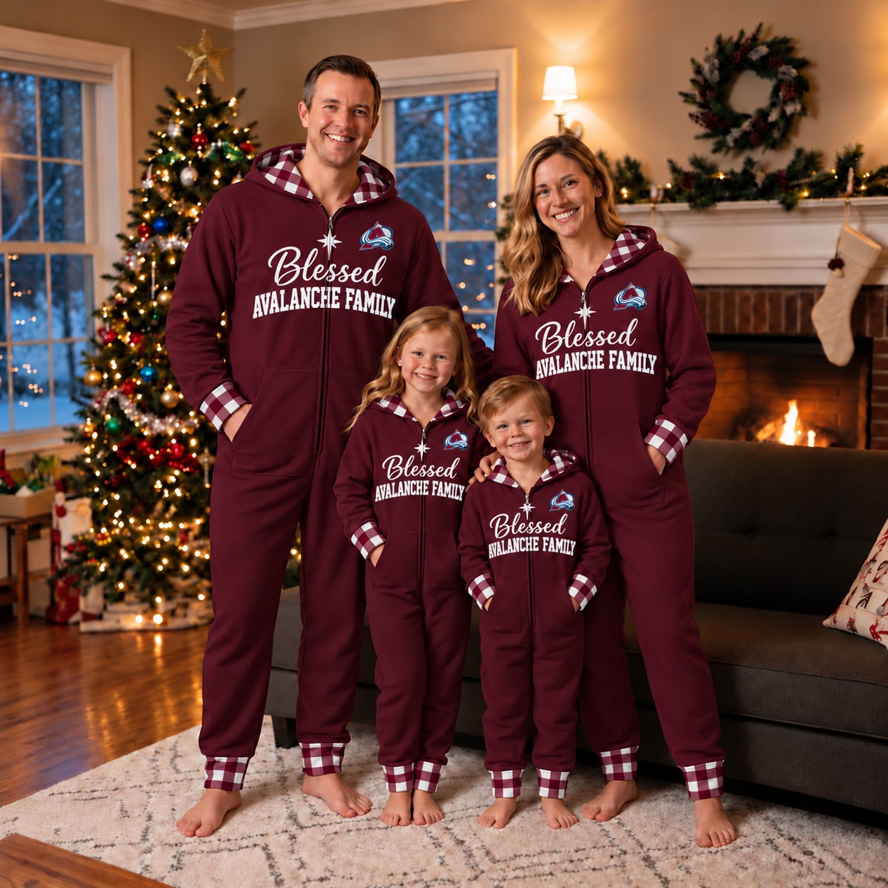 Colorado Avalanche family Christmas onesies, blessed design