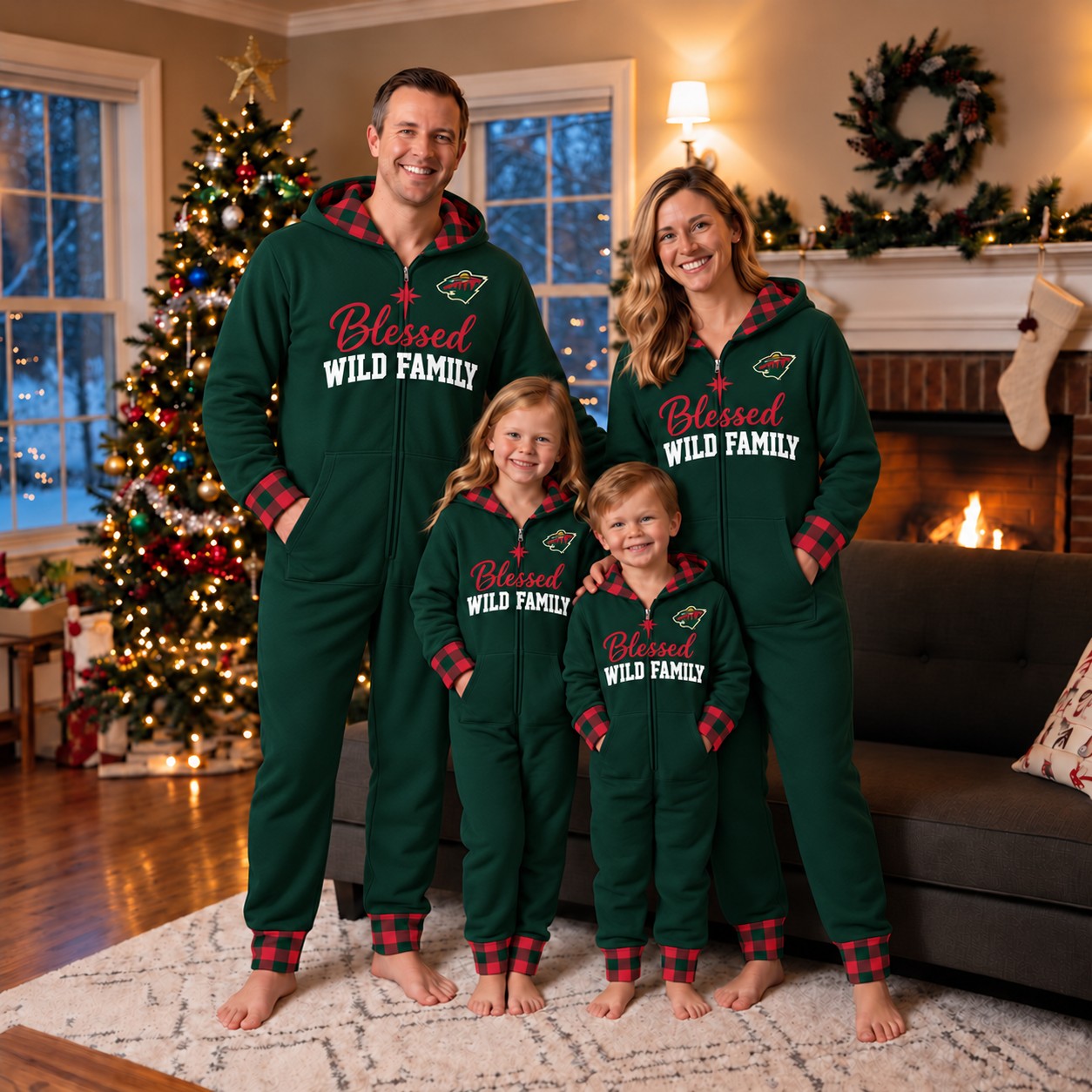 Minnesota Wild family Christmas onesies, blessed design