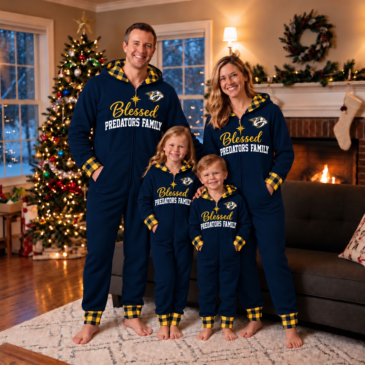 Nashville Predators family Christmas onesies, blessed design