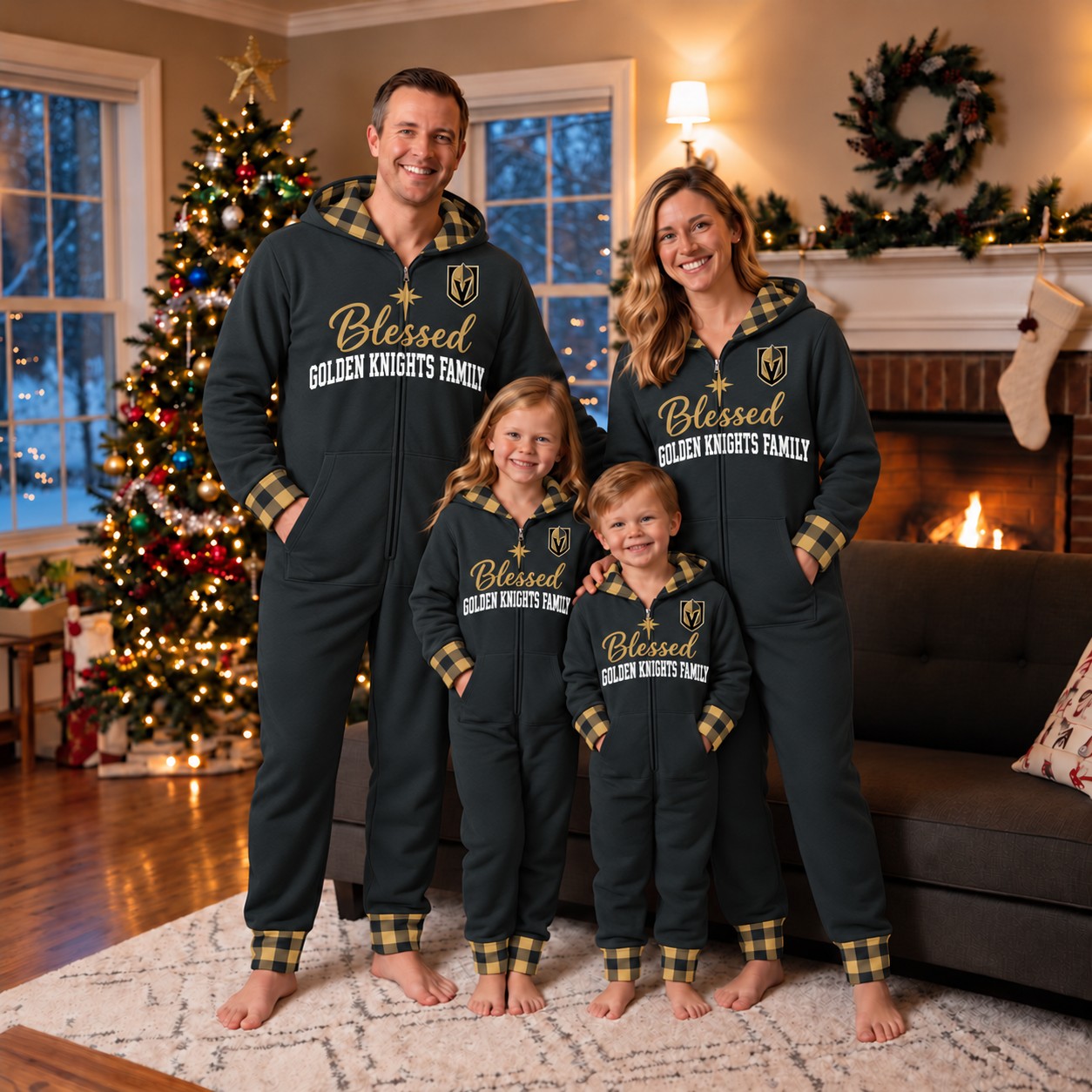 Vegas Golden Knights family Christmas onesies, blessed design