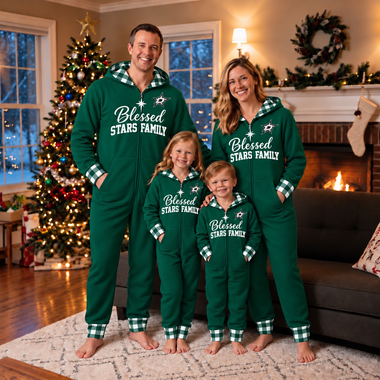 Dallas Stars family Christmas onesies, blessed design