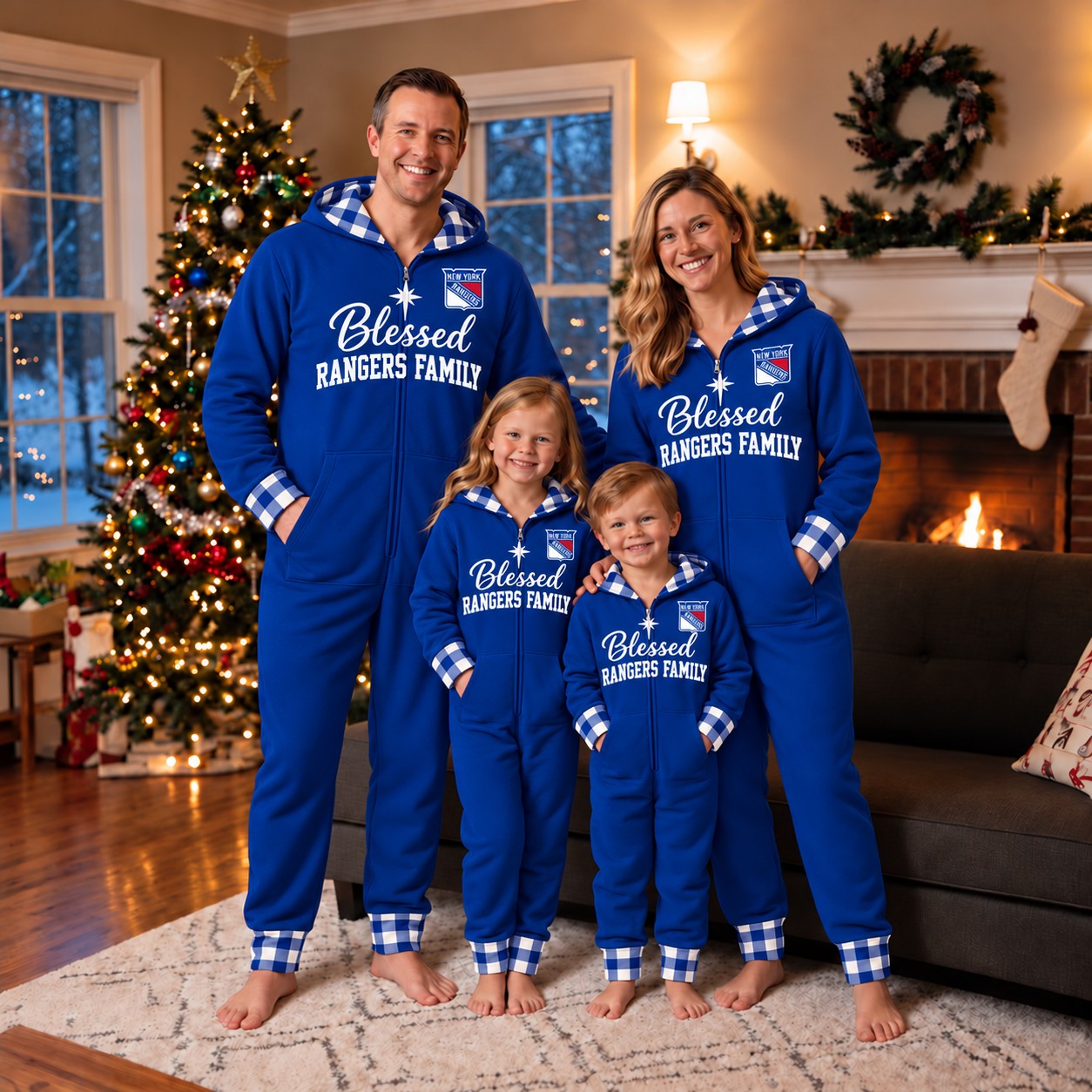 New York Rangers family Christmas onesies, blessed design