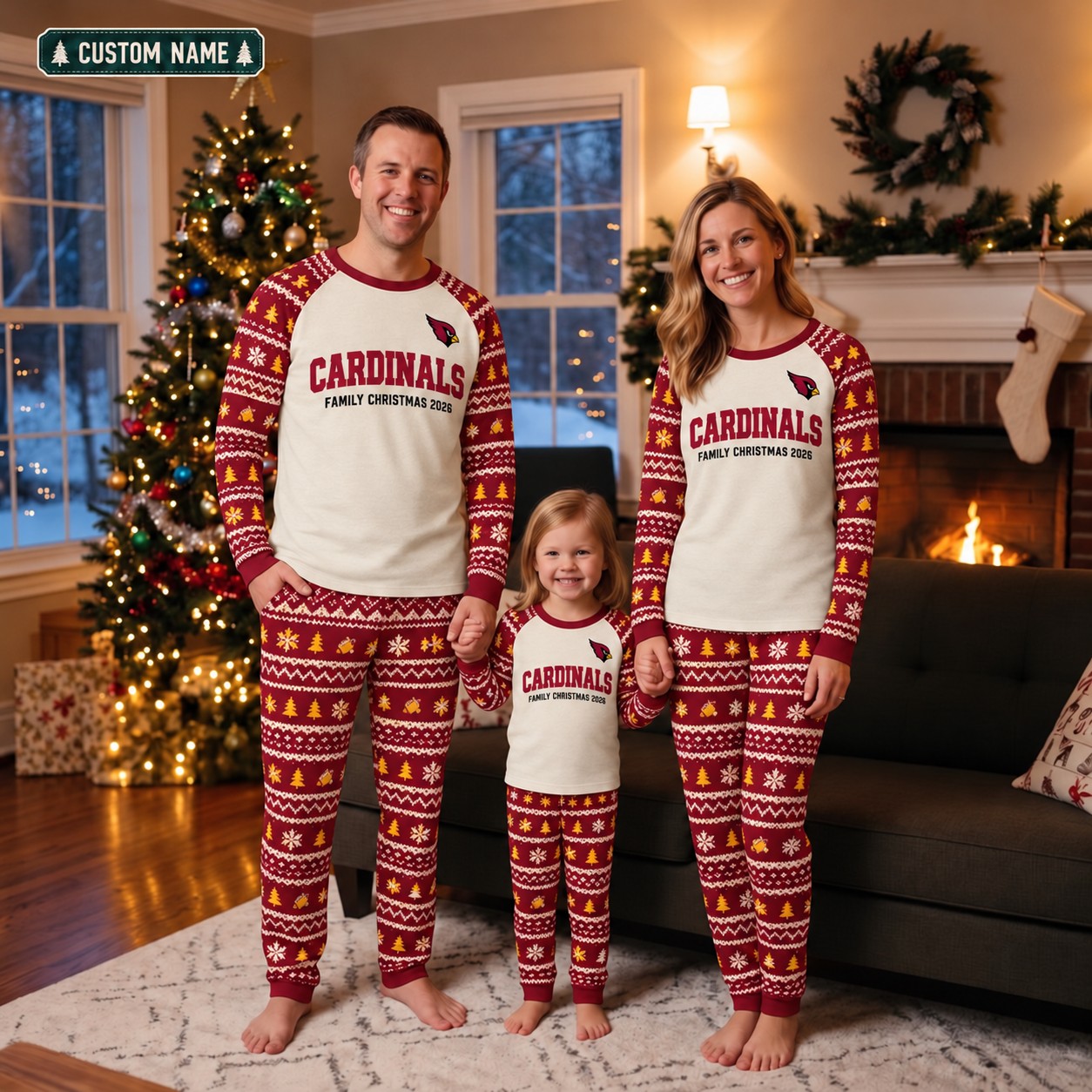 Arizona Cardinals family Christmas pajamas, fair isle design