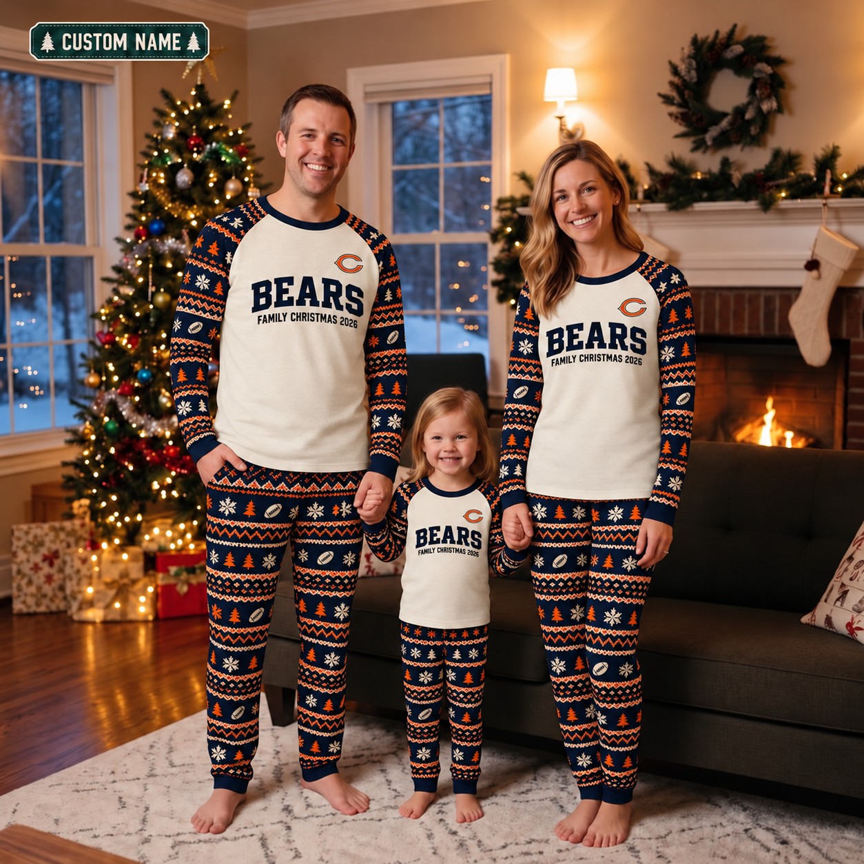Chicago Bears family Christmas pajamas, fair isle design