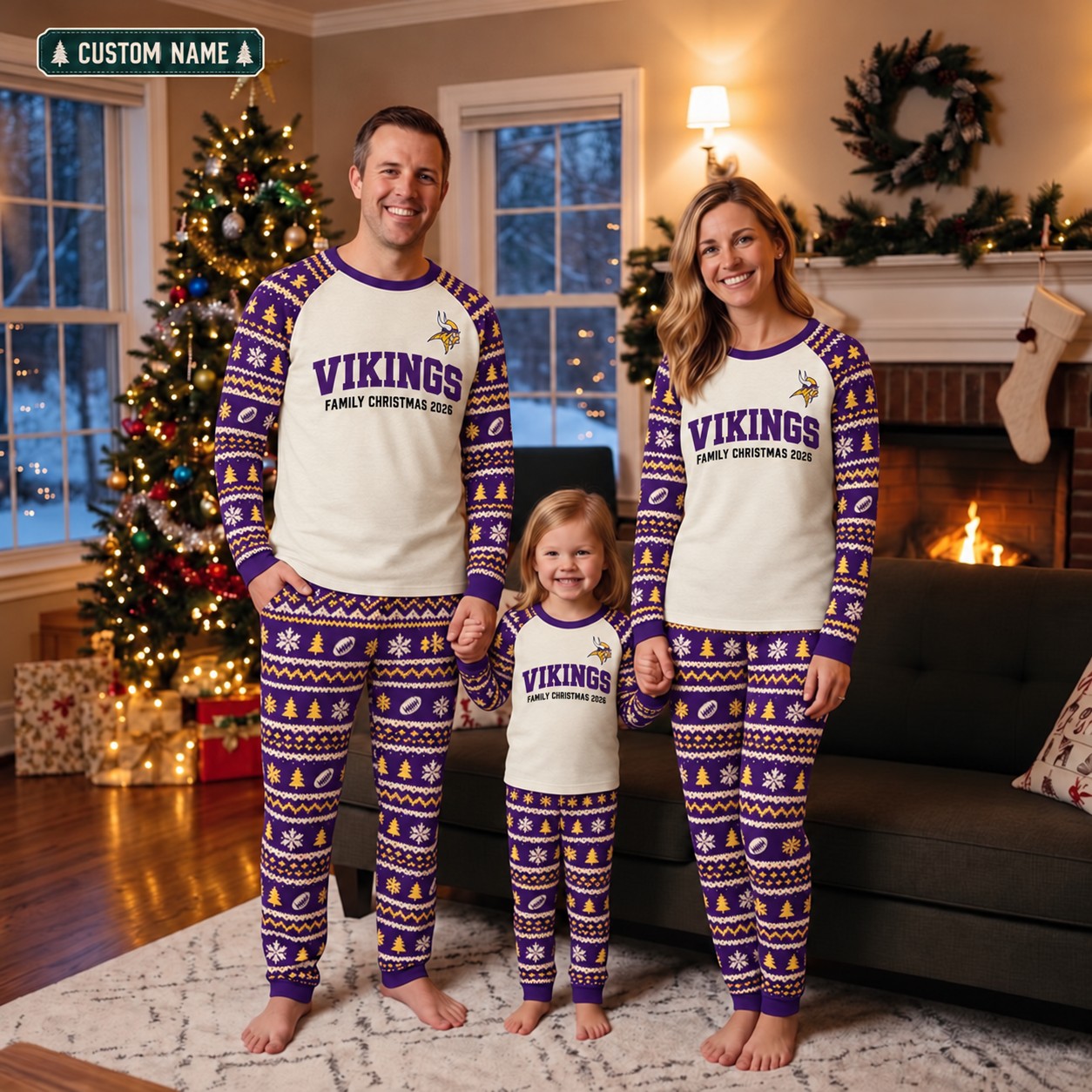 Minnesota Vikings family Christmas pajamas, fair isle design