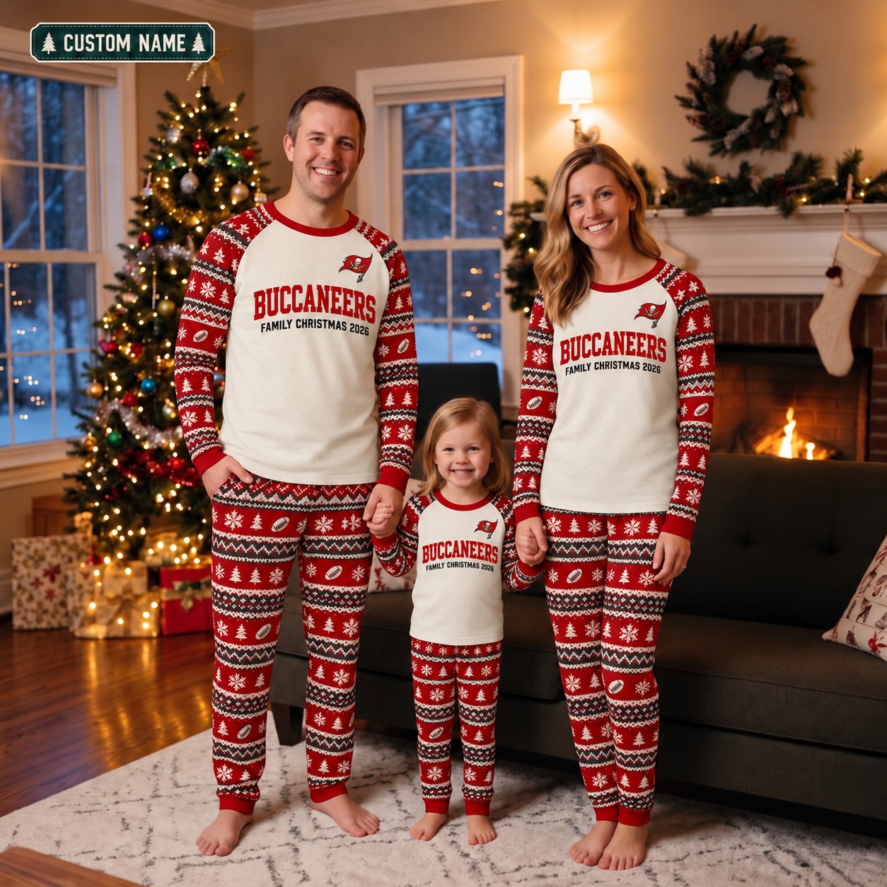 Tampa Bay Buccaneers family Christmas pajamas, fair isle design