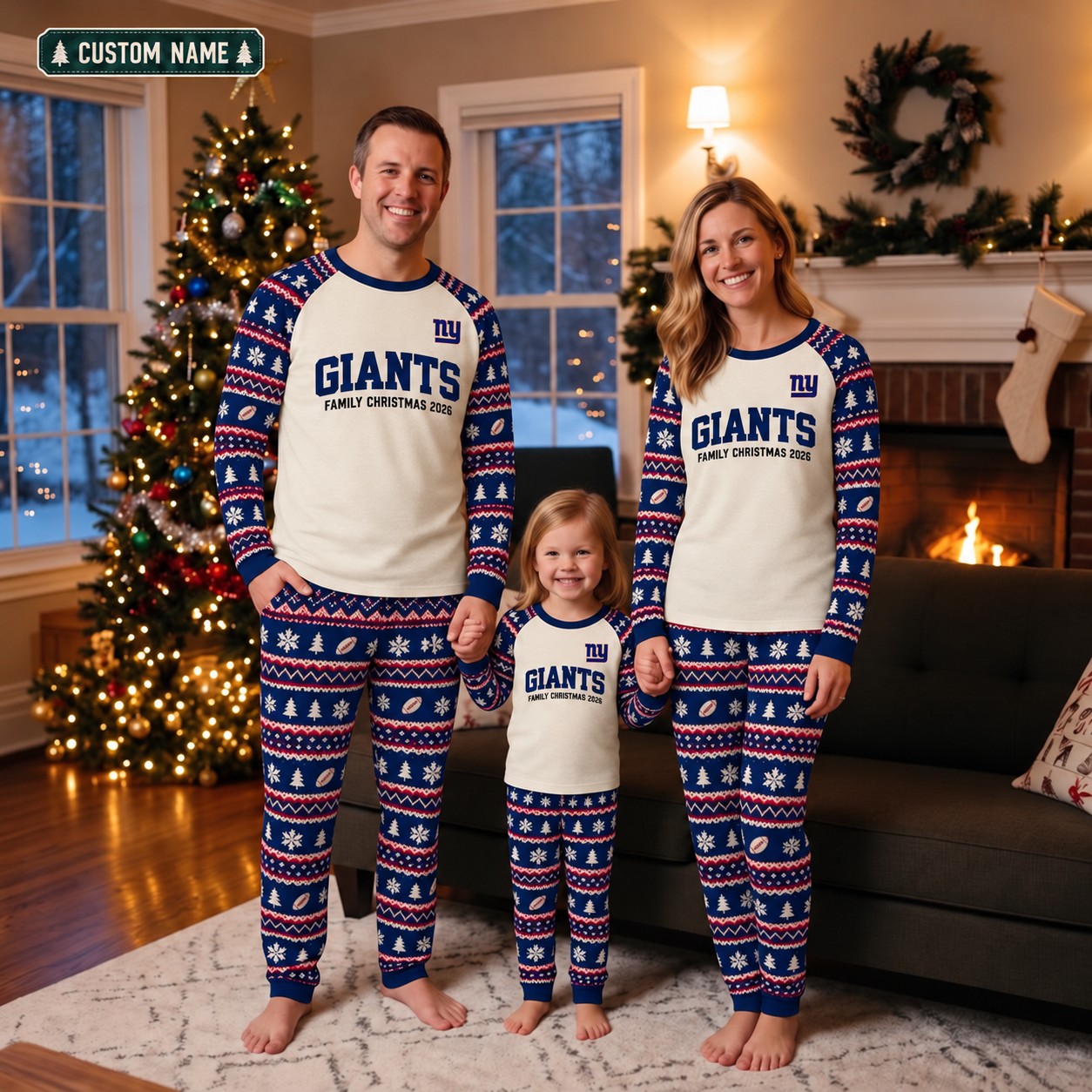 New York Giants family Christmas pajamas, fair isle design