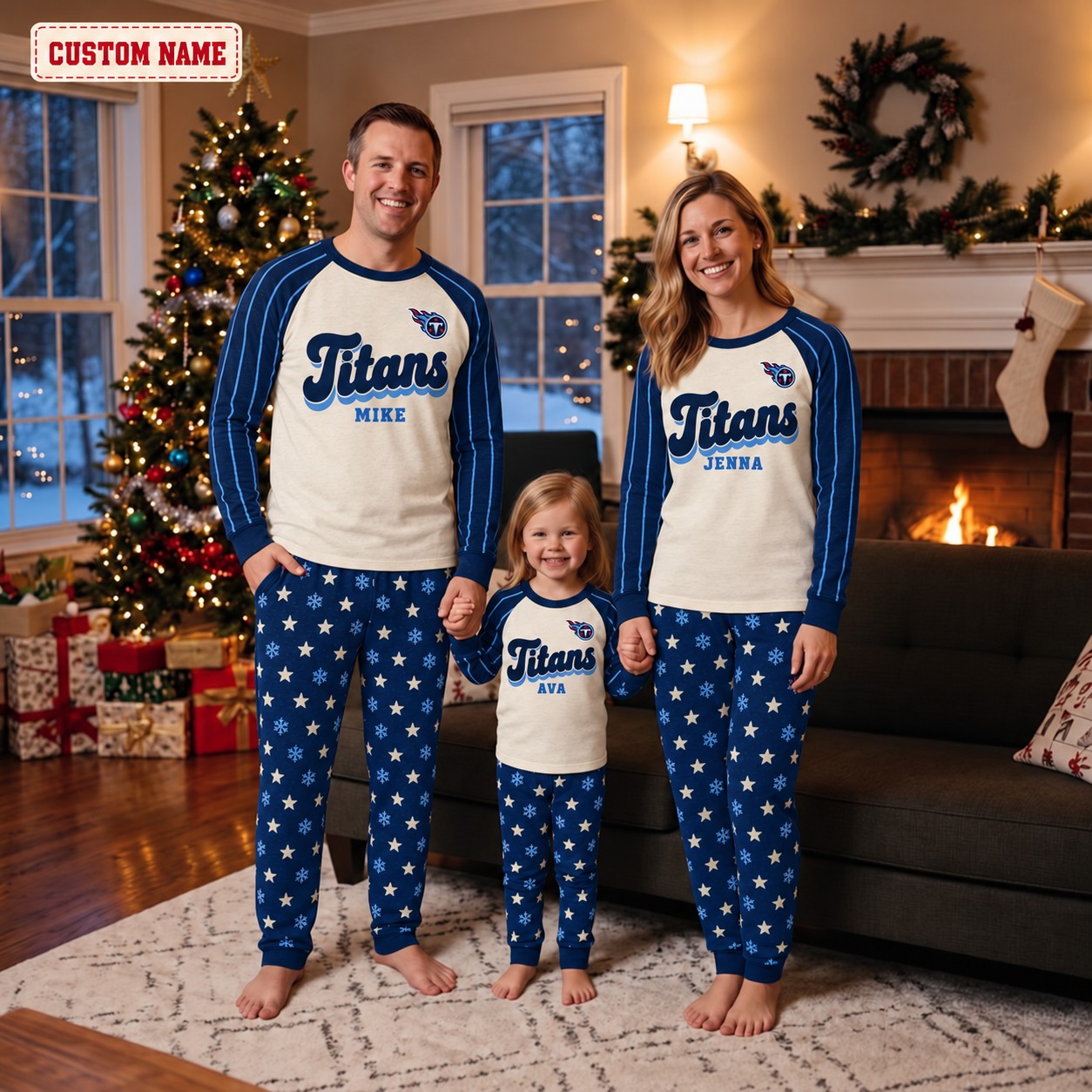 Tennessee Titans family Christmas pajamas, retro design